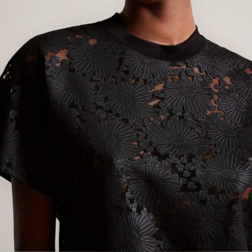 Ted Baker London Maralo Sheer Floral Black Lace Top